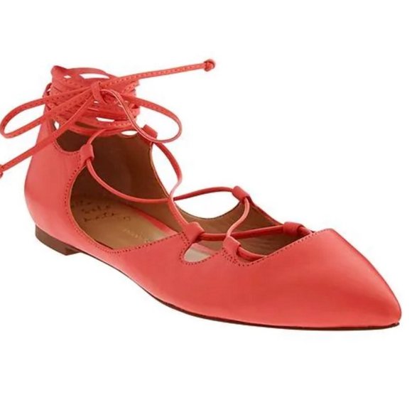NWOB Banana Republic Allie Lace Up Casual Ballet Flats Fire Coral - Picture 2 of 4